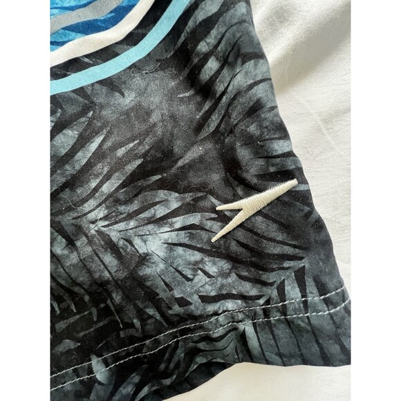 Speedo Men’s Blue Tropical Striped Mesh Lined Drawstring Swim Trunks Size 2XL - Picture 2 of 10